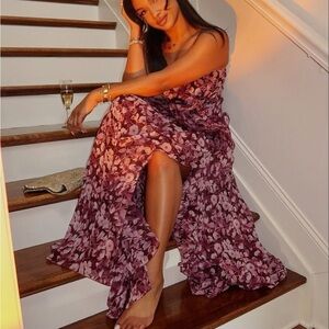 NWT Lulu's Aura plum floral ruffle surplice maxi dress